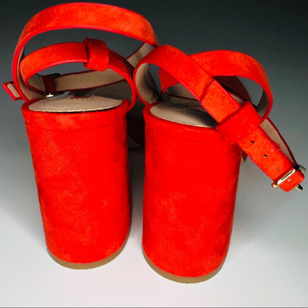 TopShop Suede Red Scarlet Chunky Platform Heels - Picture 8 of 13